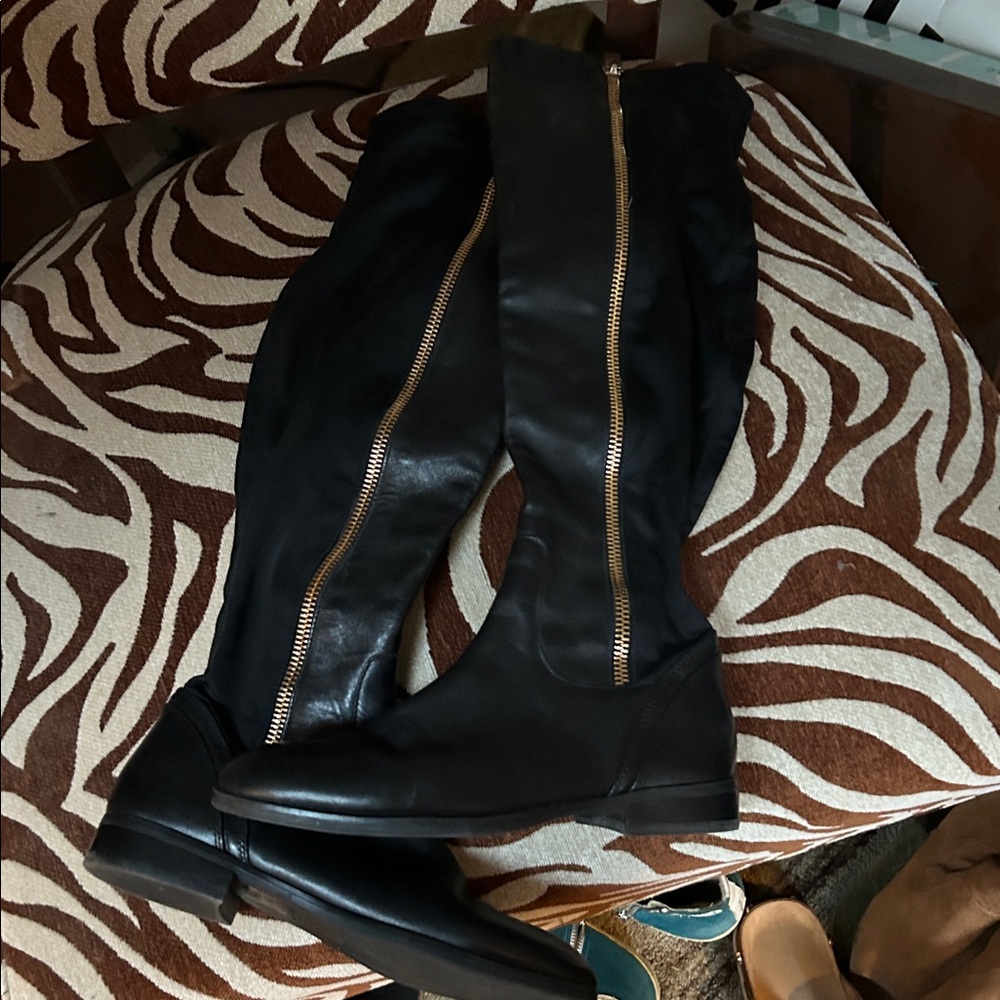 Aldo Black OTK Boots with Gold Accents
